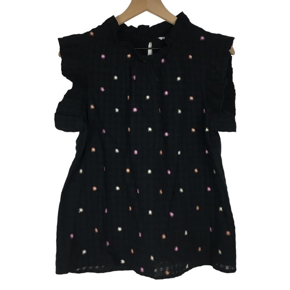 THML Sleeveless Top Embroidered Flowers Floral Starbursts Ruffle Textured Medium - Picture 9 of 9